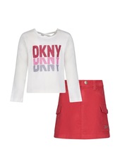 DKNY Girl's 2 Piece Glitter Corduroy T-Shirt & Skirt Set, Kids