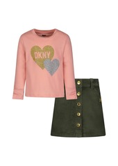 DKNY Girl's 2 Piece Glitter Corduroy T-Shirt & Skirt Set, Kids