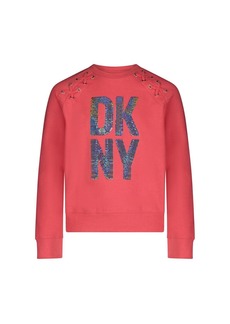 Dkny Big Girls Fleece Flipped Sequin Popover Pullover Sweatshirt - Splendid Pink