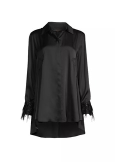 DKNY Heavy Metal Feather-Embellished Satin Tunic