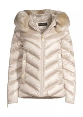 DKNY Hooded Faux Fur Quilted Zip-Front Coat