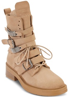 DKNY Ita Womens Suede Strappy Combat & Lace-up Boots