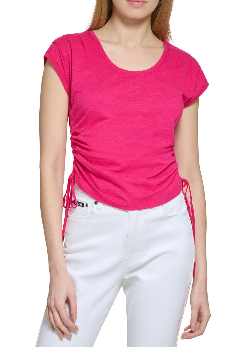 DKNY Jeans Cap Sleeve Ruched Tie T-Shirt in Amalfi Pink at Nordstrom Rack