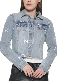 Dkny Jeans Puff-Sleeve Cropped Denim Trucker Jacket