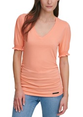 Dkny Jeans Puff-Sleeve V-Neck Top