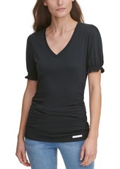 Dkny Jeans Puff-Sleeve V-Neck Top