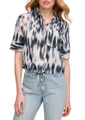 DKNY Jeans Short Sleeve Cotton Voile Button-Up Shirt in Denim Multi at Nordstrom Rack