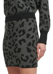 Dkny Jeans Women's Animal-Print Pull-On Mini Sweater Skirt - Granite/black