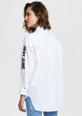 Dkny Jeans Women's Cotton Embroidered-Logo Shirt - White