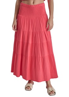 Dkny Jeans Women's Cotton Smocked-Waist Tiered Maxi Skirt - Beach Coral