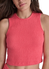 Dkny Jeans Women's Cropped Smocked Cotton Tank Top - Beach Coral