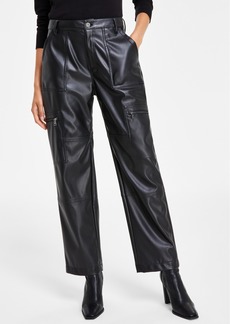 Dkny Jeans Women's Faux-Leather High-Rise Cargo Pants - Black