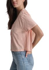 Dkny Jeans Women's Lace-Up V-Neck Short-Sleeve Tee - Peach Melba