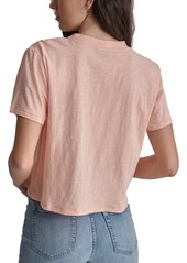 Dkny Jeans Women's Lace-Up V-Neck Short-Sleeve Tee - Peach Melba