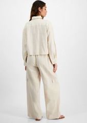 Dkny Jeans Womens Oversized Button Front Shirt High Rise Drawstring Cargo Pants