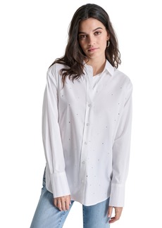 Dkny Jeans Women's Rhinestone Stud Shirt - WHITE