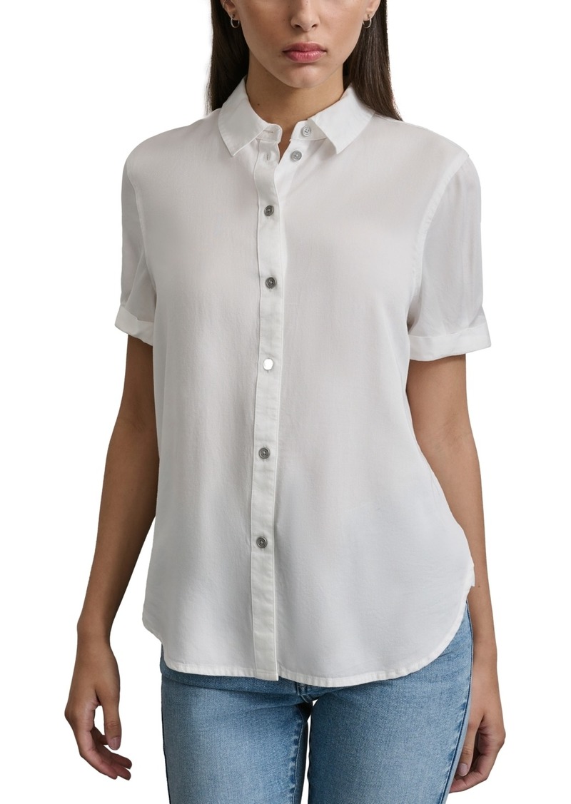 Dkny Jeans Women's Rolled-Sleeve Button-Up Shirt - White