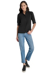 Dkny Jeans Women's Stand Collar Puff-Sleeve Shirt - BLACK