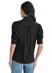 Dkny Jeans Women's Stand Collar Puff-Sleeve Shirt - BLACK