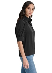 Dkny Jeans Women's Stand Collar Puff-Sleeve Shirt - BLACK