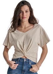 DKNY Jeans Dkny Women's Cotton Twist-Front V-Neck Short-Sleeve Top - D5K - LT CITY KHAKI