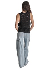 DKNY Jeans Dkny Women's Crocheted Split-Side Tied Tank Top - BLK - BLACK