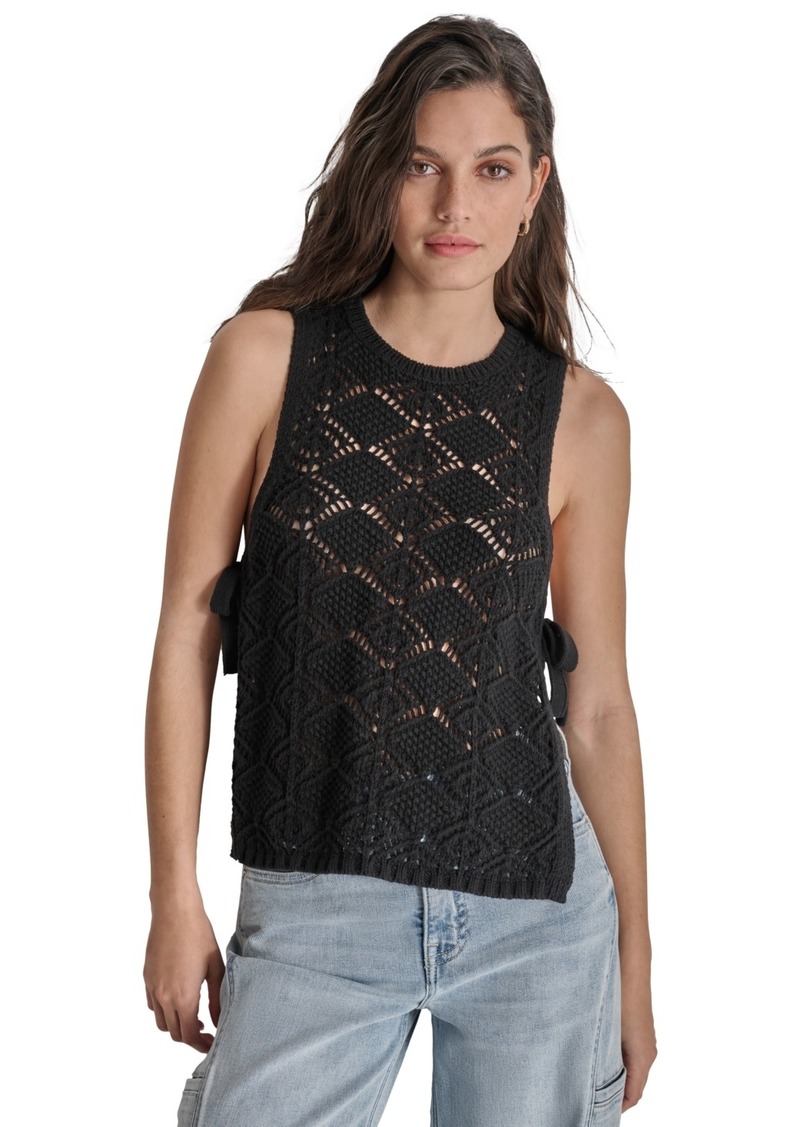 DKNY Jeans Dkny Women's Crocheted Split-Side Tied Tank Top - BLK - BLACK