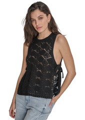 DKNY Jeans Dkny Women's Crocheted Split-Side Tied Tank Top - BLK - BLACK