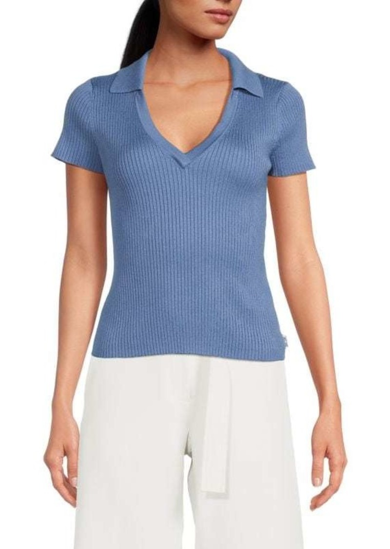 DKNY Short Sleeve Ribbed Polo Sweater