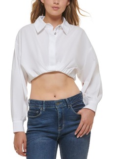 DKNY Jeans Womens Blouson Cropped Blouse