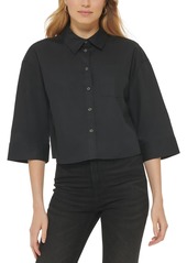 DKNY Jeans Womens Cotton Cape Sleeves Button-Down Top