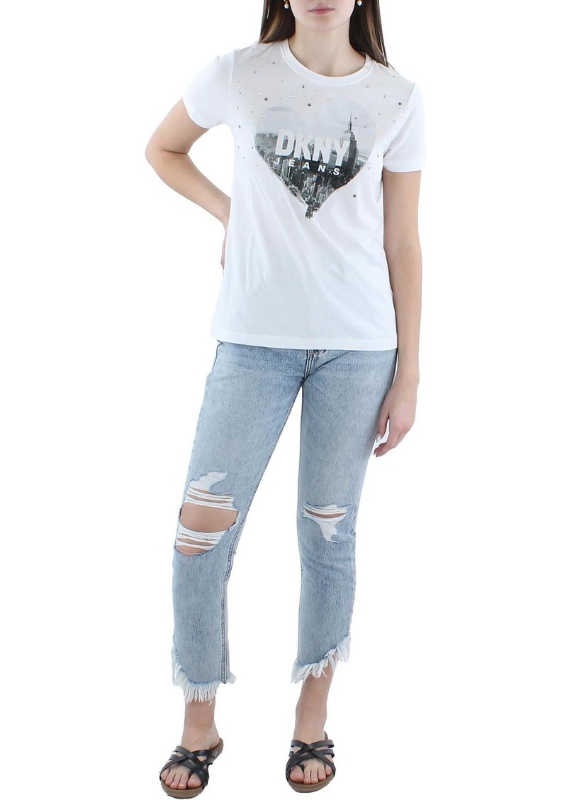 DKNY Jeans Womens Crewneck Knit Graphic T-Shirt