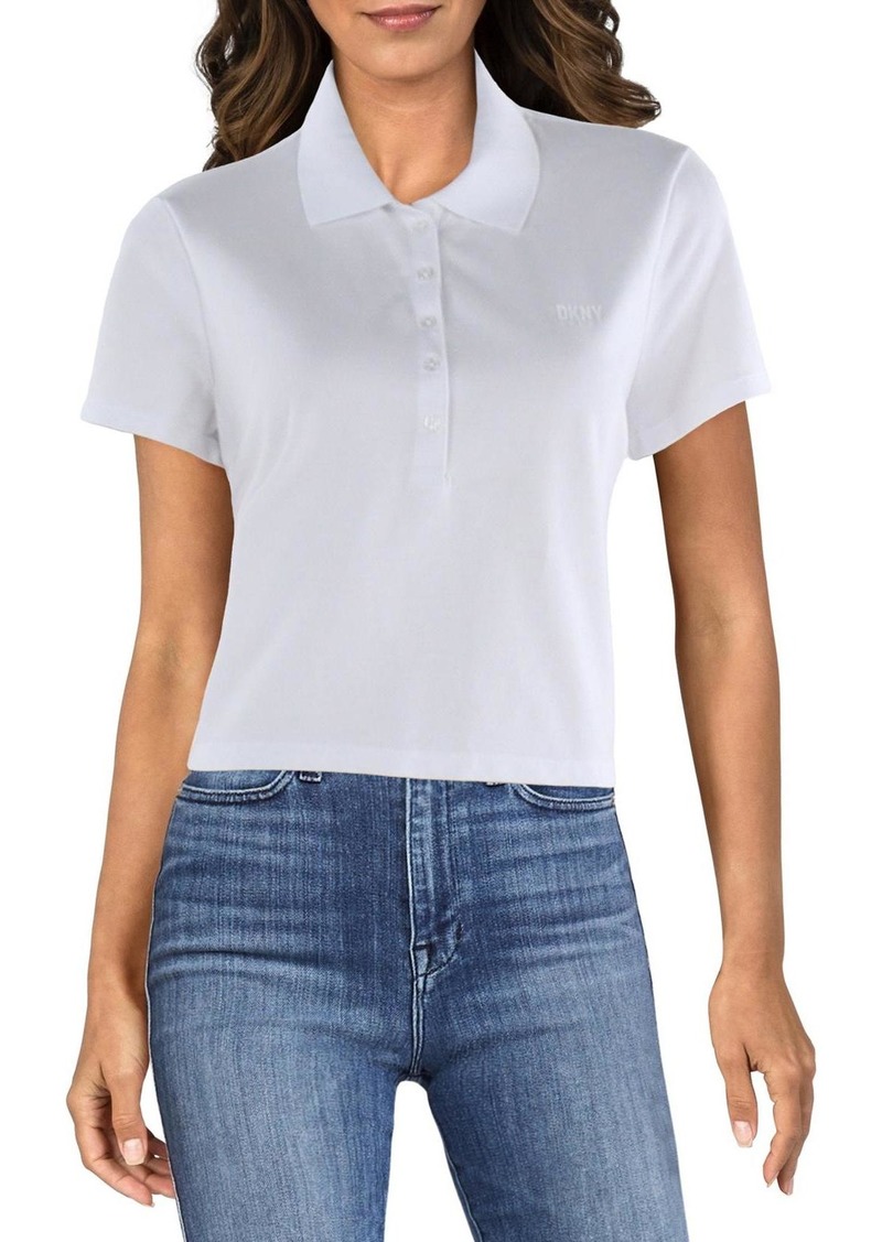 DKNY Jeans Womens Cropped Collared Polo Top