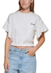 DKNY Jeans Womens Cropped Flutter Sleeves T-Shirt