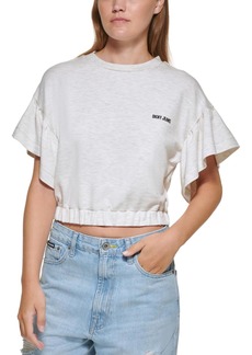 DKNY Jeans Womens Cropped Flutter Sleeves T-Shirt