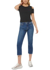 DKNY Jeans Womens Cut-Out Crewneck T-Shirt