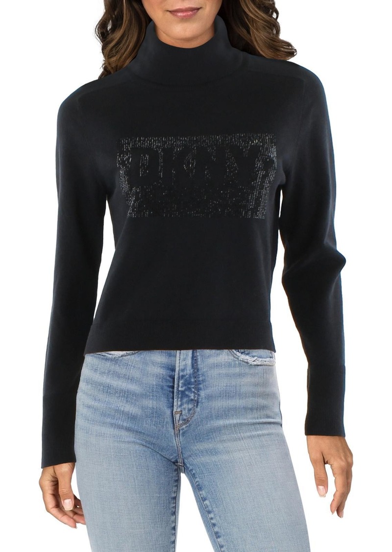 DKNY Jeans Womens Embellished Cropped Turtleneck Sweater