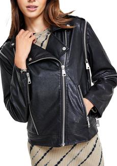 DKNY Jeans Womens Faux Leather Short Motorcycle Jacket