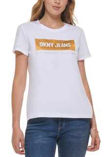DKNY Jeans Womens Graphic Metallic Graphic T-Shirt