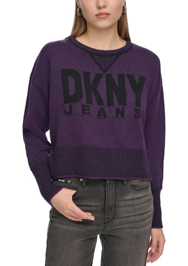 DKNY Jeans Womens Knit Ribbed Trim Pullover Sweater