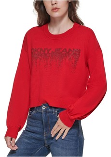 DKNY Jeans Womens Logo Embellished Pullover Sweater