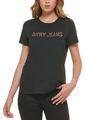 DKNY Jeans Womens Logo Embellished T-Shirt