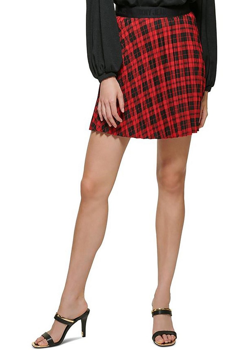 DKNY Jeans Womens Plaid Logo Pleated Skirt