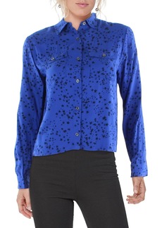 DKNY Jeans Womens Printed Hearts Button-Down Top