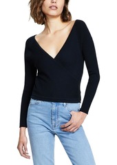 DKNY Jeans Womens Ribbed Surplice Neck Blouse