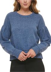 DKNY Jeans Womens Ribbed Trim Puff Sleeve Crewneck Sweater