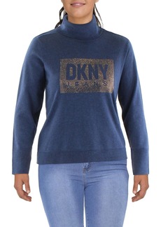 DKNY Jeans Womens Turtleneck Embellished Turtleneck Sweater