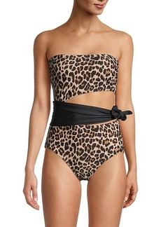 DKNY ​Leopard-Print Cutout Tie One-Piece Swimsuit