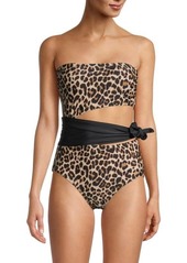 DKNY Leopard-Print Cutout Tie One-Piece Swimsuit