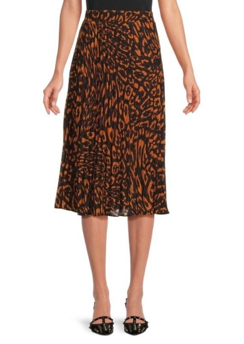 DKNY Leopard Print Pleated Midi Skirt